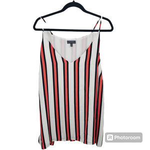 Madison Curvy Striped Tank Top Womens 3x White Spaghetti Straps Chiffon Lined